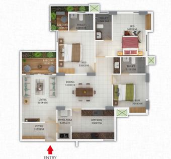 Flat C - 3 BHK