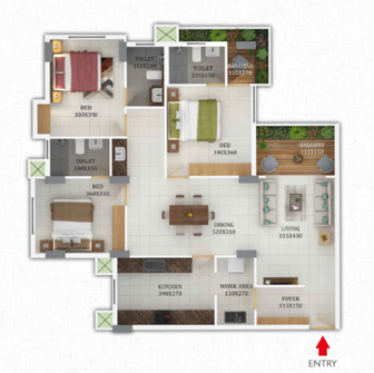 Flat D - 3 BHK